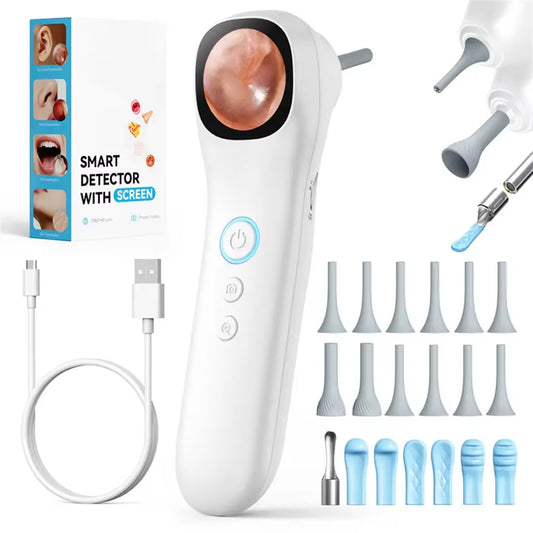 5-In-1 Smart Detector with Screen 1080P HD Ear Camera Includes Ear Pick Set and Six Replacement Tips 12 Extra Inspection Heads